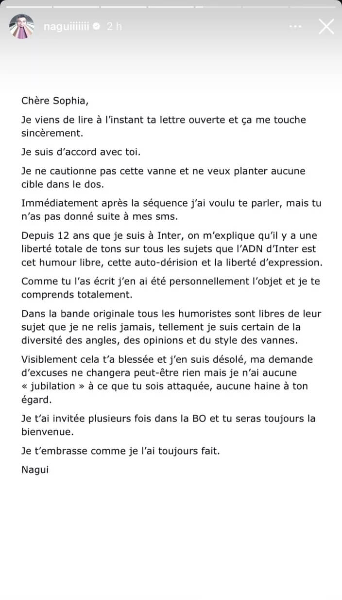 Sophia Aram sort la sulfateuse contre Nagui, il réagit : "J'ai voulu te parler…"