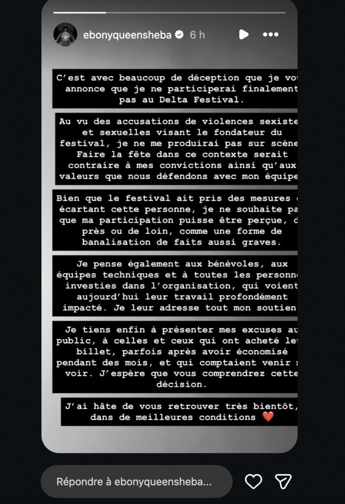 "Je ne me produirai pas…" : pourquoi Ebony a annulé sa venue au Delta Festival